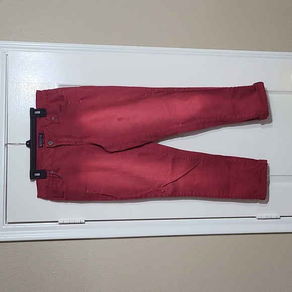 Zanadi Burgundy Distressed Skinny Jeans - Picture 4 of 4